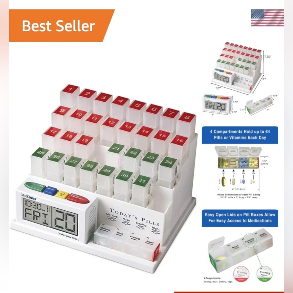 Pill Organizer System with Talking Alarm Clock reminder 4 Times a Day 31 Day NEW - Picture 2 of 15